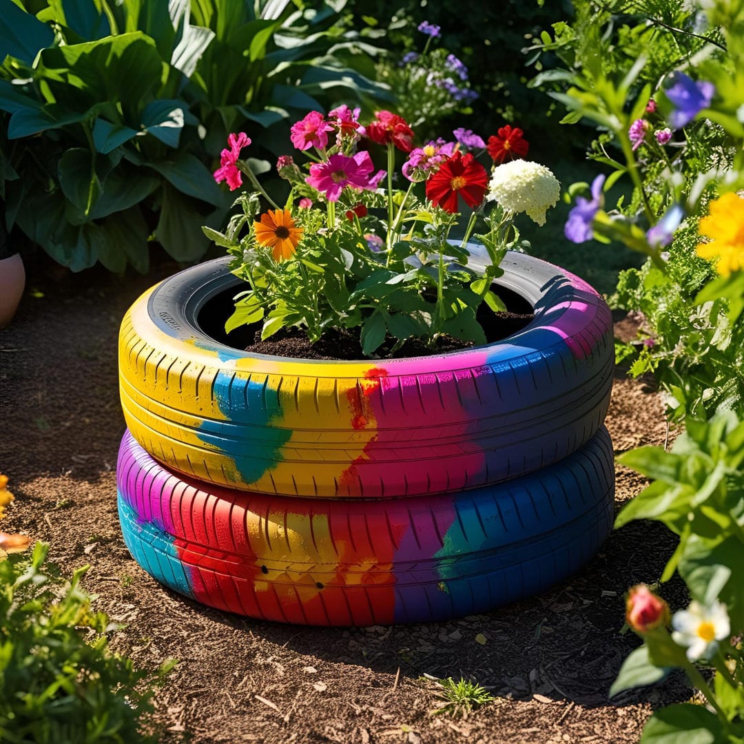 Making a flower pot from old tires