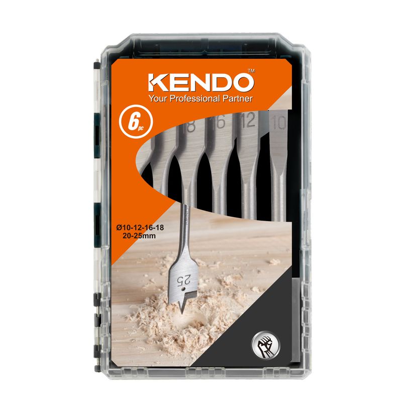 69000485-1.jpg Kendo 11606633 Σετ Τρυπάνια Ξύλου Φτερού 6TMX O10-12-16-18-20-25MM - Image 1